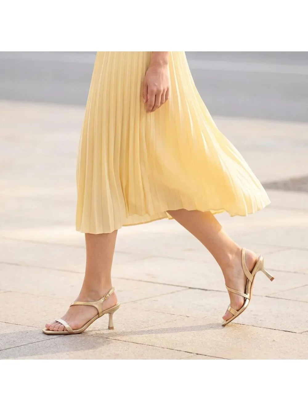 Women's Gold Adjustable Ankle Strap with Comfort and Elegant Heels Sandals